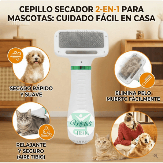 Cepillo secador de pelo para Mascotas 2 en 1
