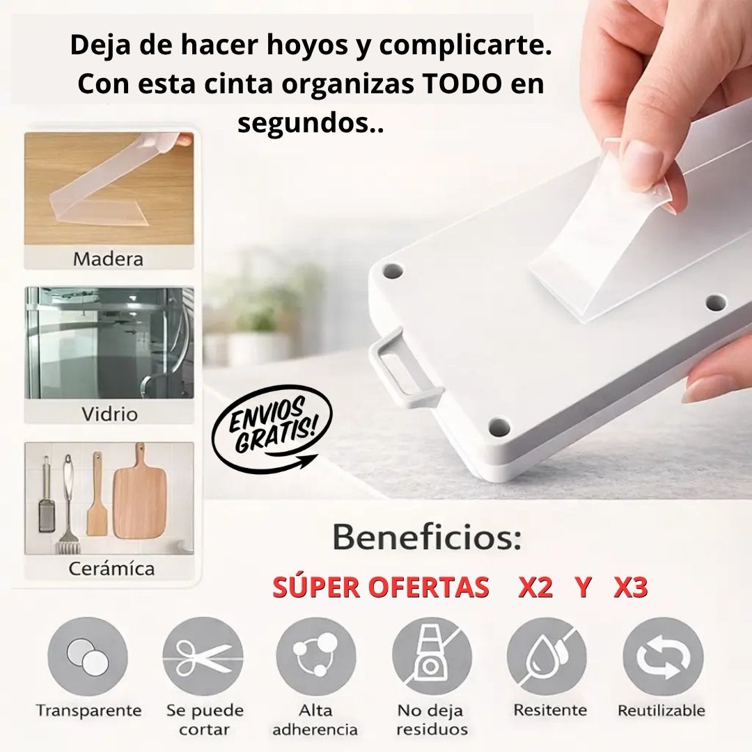 Cinta Adhesiva Nano Doble Cara 3 Mts