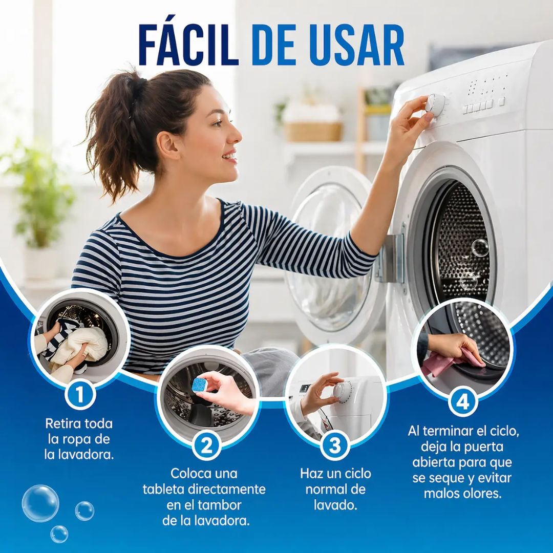 CleanTab – Una tableta. Cero olores. Lavadora como nueva (12 pastillas c/paquete)