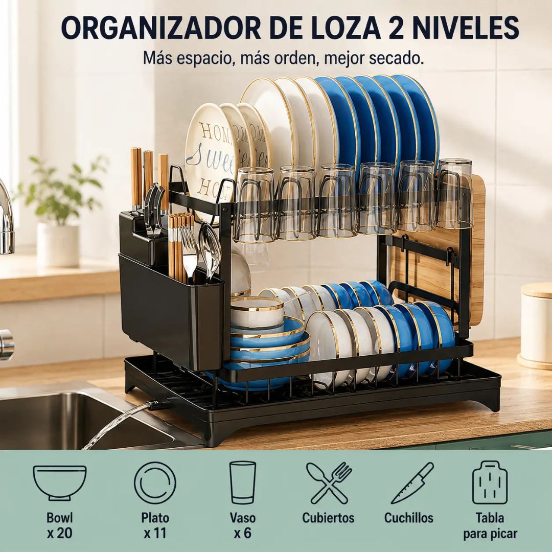 SecaFácil - Diseño con espacios verticales - 2 Niveles Acero Inoxidable